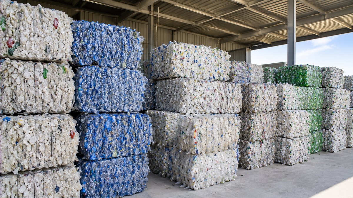 圧縮・梱包された廃プラスチック