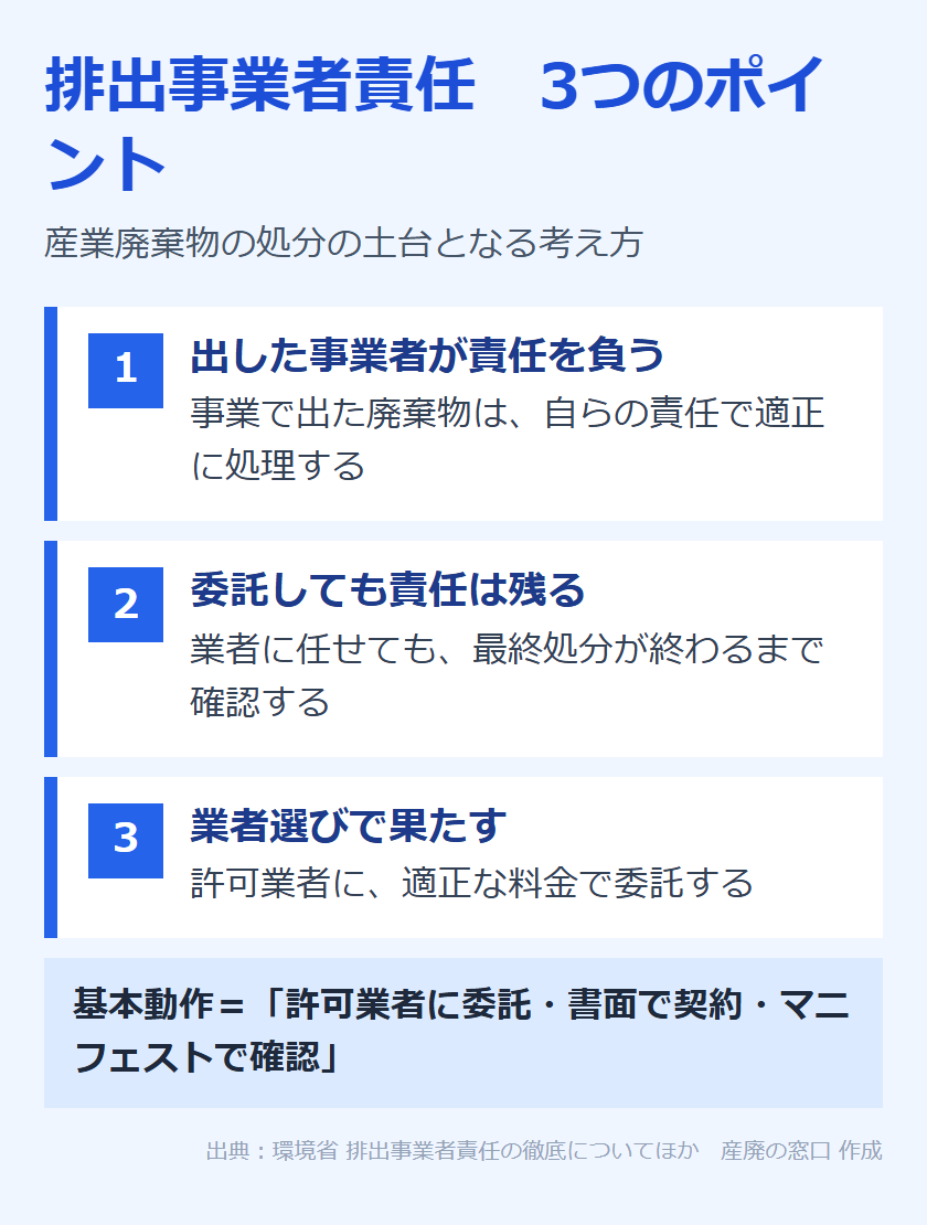 委託しても排出事業者の責任は残ることを示す図